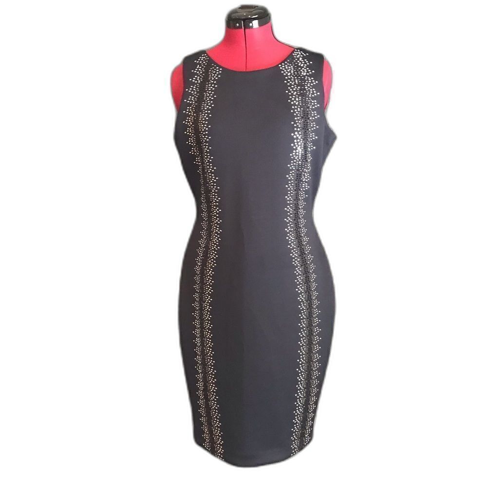 Calvin Klein Sleeveless Sheath Dress Size 10 Midnight Blue Beading Midi Length